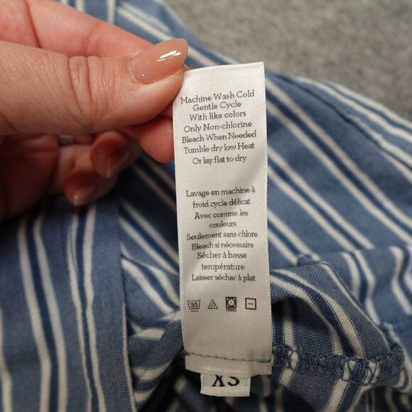 Left of Center Top Womens Extra Small Split Knotted Sleeve V-Neck Striped Blue - Picture 4 of 10